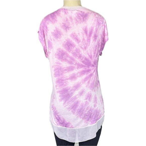 C&C California L Purple-Pink Tie-Dye Mesh Crew Neckline Mesh Step-Hem Muscle Tee - Picture 4 of 6